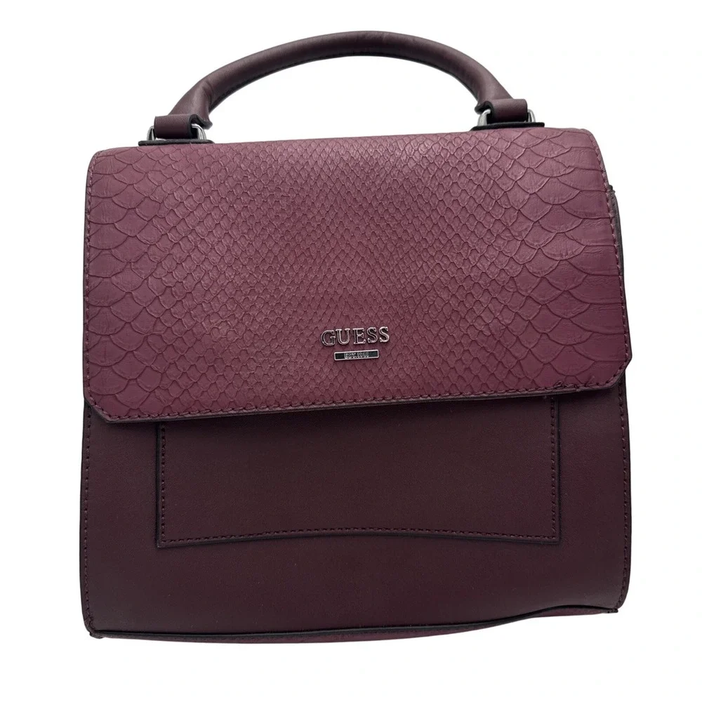 Guess‎ Burgundy Faux Snakeskin Top Handle Satchel Handbag